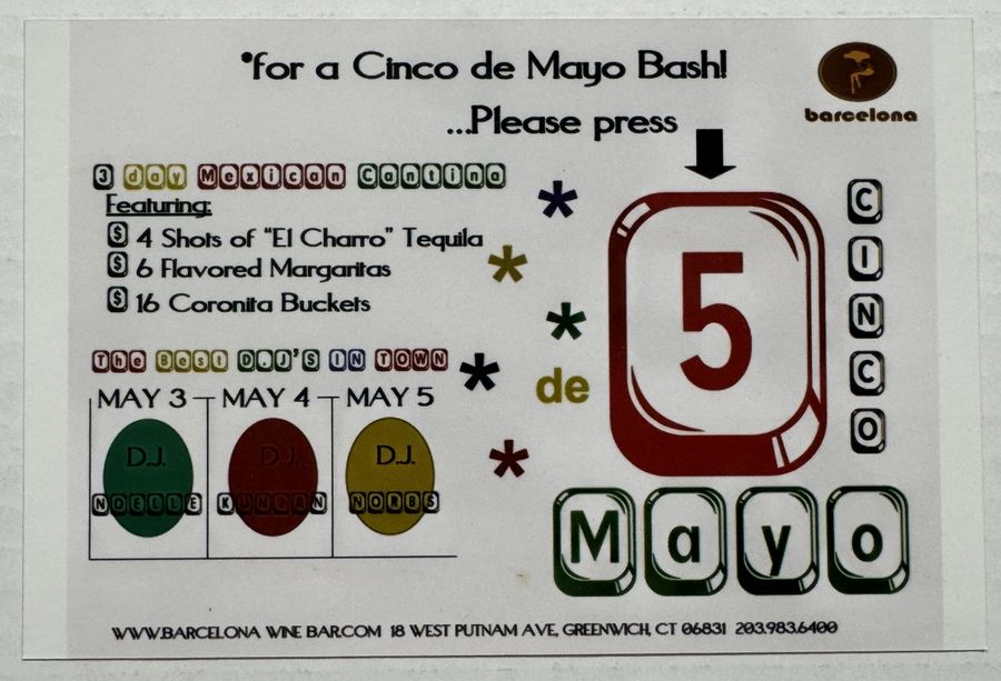 Cinco de Mayo Bash — flyer, c. 2007, Greenwich, CT