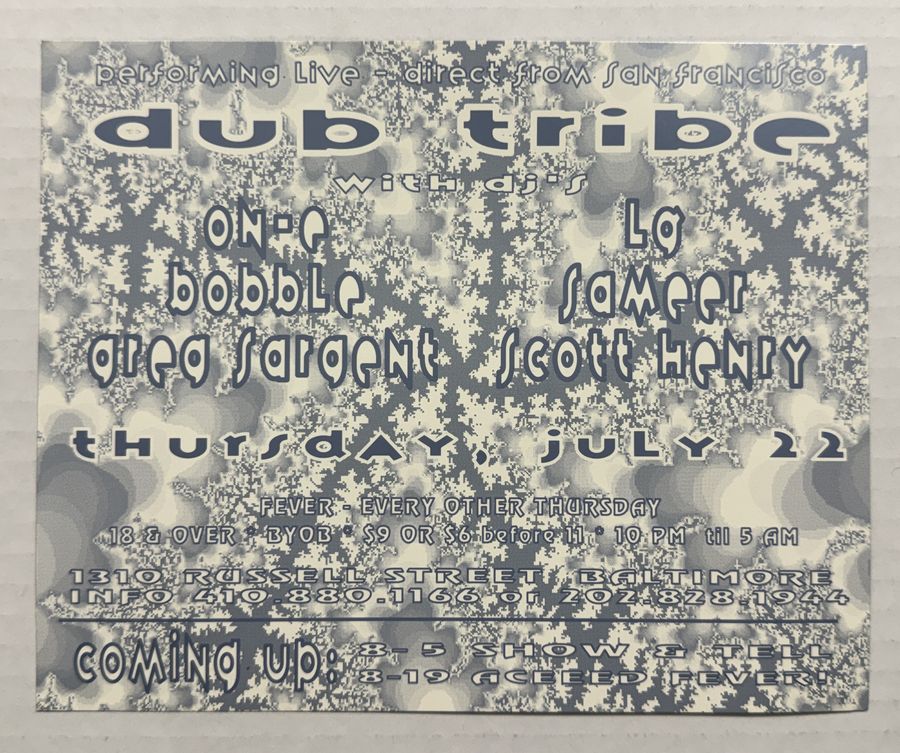 Fever — Dub Tribe — flyer, July 22, 1993, Baltimore, MD