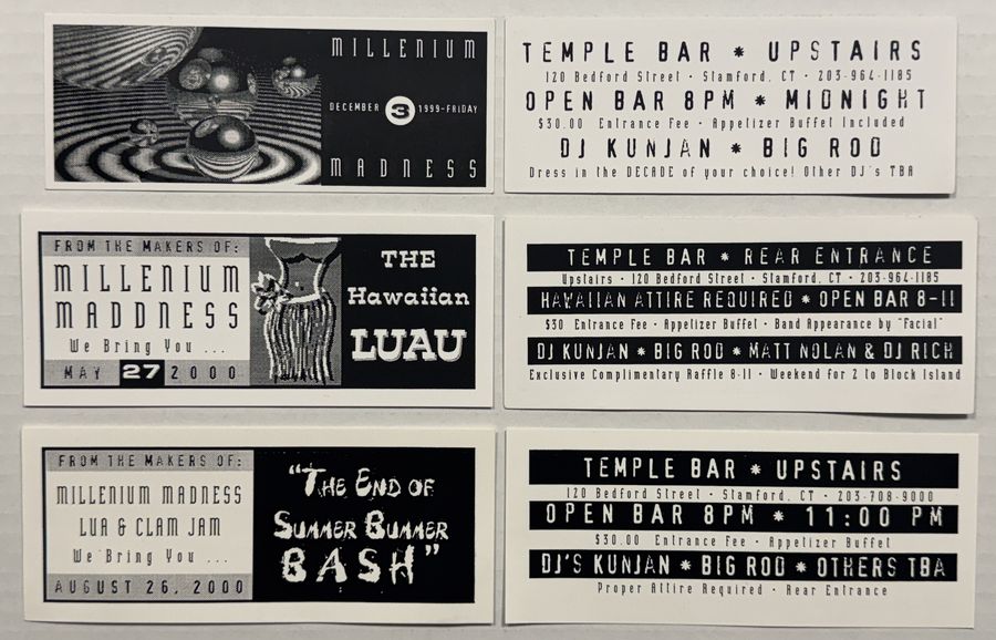 Millenium Madness — the Temple Bar nights — flyer, December 1999 – August 2000, Stamford, CT