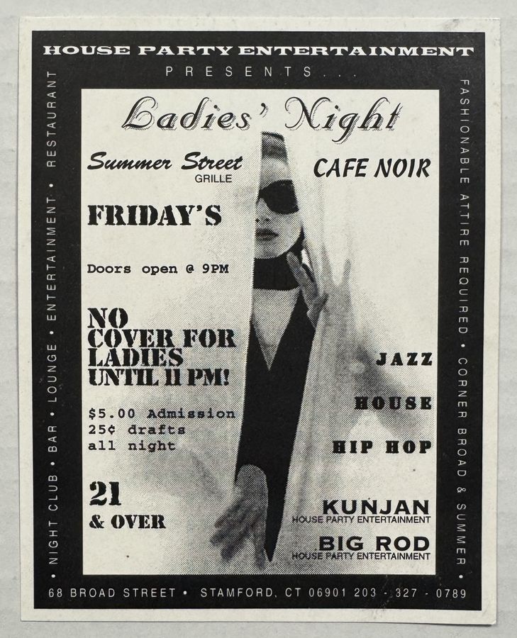 Cafe Noir — Ladies' Night — flyer, Circa 93–95, Stamford, CT