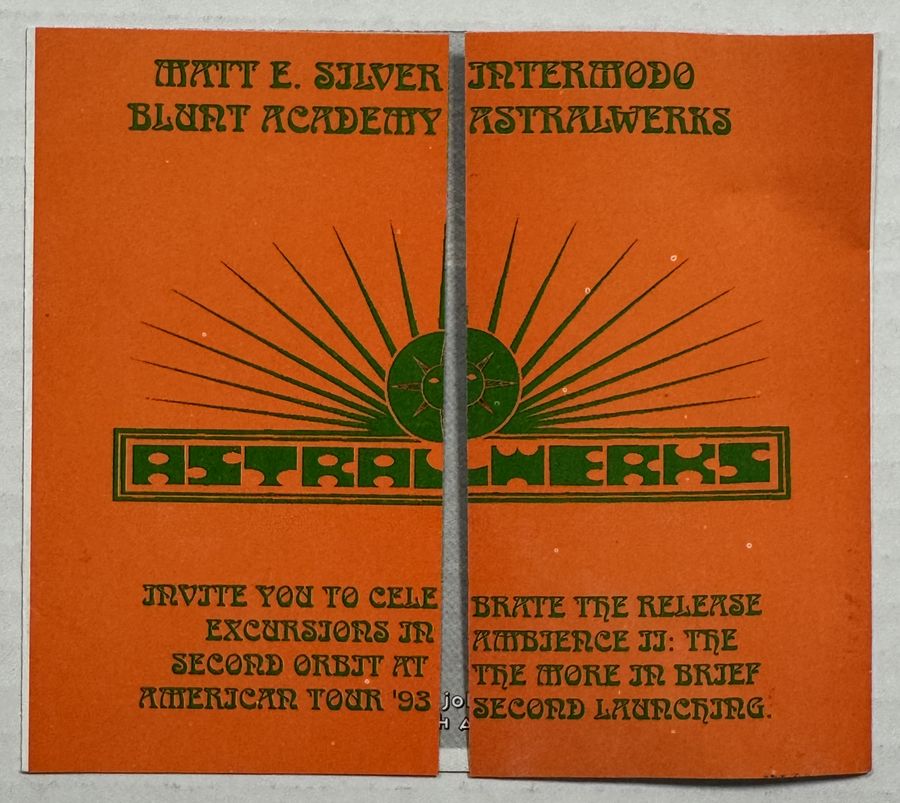 Excursions in Ambience — The Second Orbit Tour '93 — flyer, October 15 – 23, 1993, New York, NY