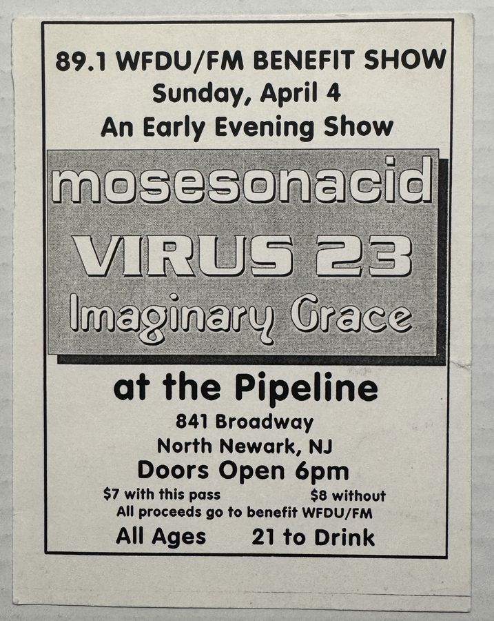 89.1 WFDU/FM Benefit Show — flyer, April 4, 1993, North Newark, NJ